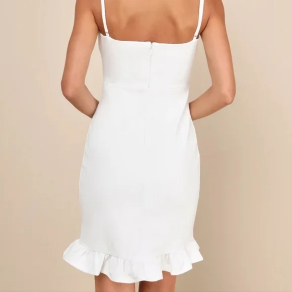Lulu's Spoonful of Sass white fitted sleeveless ruffle trim bodycon mini dress - Picture 2 of 15
